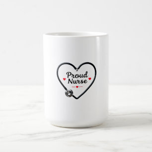 Black Stethoscope Forming Heart Shape with “Proud Coffee Mug