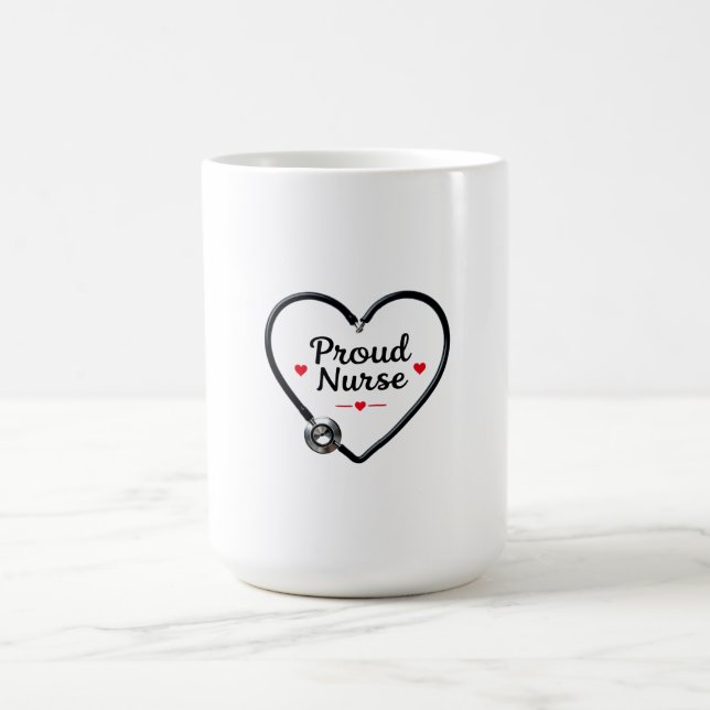 Black Stethoscope Forming Heart Shape with “Proud Coffee Mug (Center)