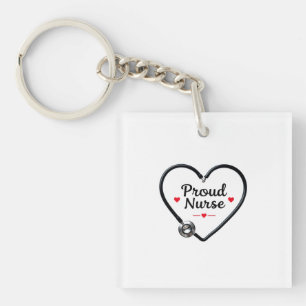 Black Stethoscope Forming Heart Shape with “Proud Key Ring