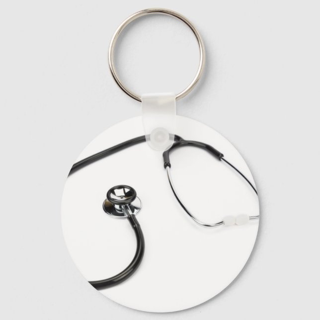 Black stethoscope isolated on white background key ring (Front)