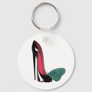 Black Stiletto Shoe and Butterfly Key Ring