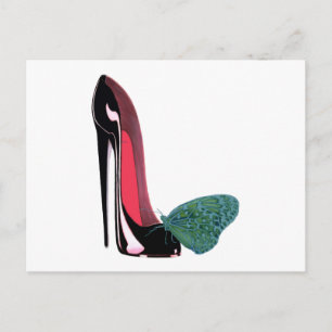Black Stiletto Shoe and Butterfly Postcard