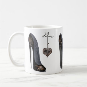 Black Stiletto Shoe and Heart Coffee Mug
