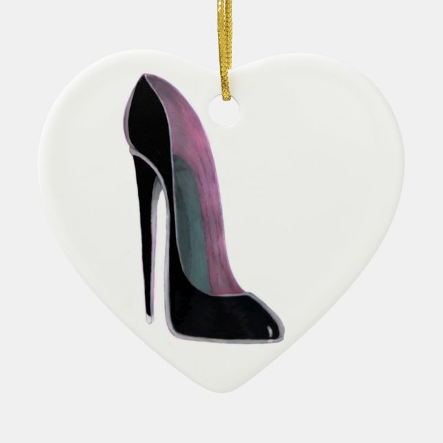 Black stiletto shoe heart ornament (Front)