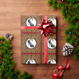 Black Stiletto Shoe Tiger Print Wrapping Paper