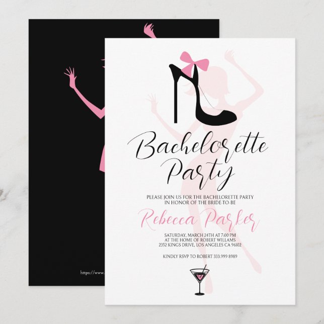 Black Stiletto Silhouette Bachelorette Invite  (Front/Back)