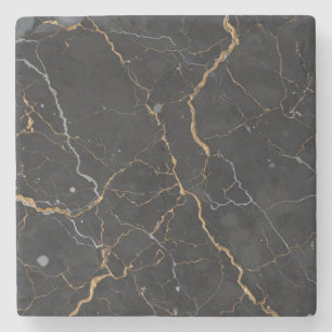 Black Stone with Gold & Silver Veins Coaster