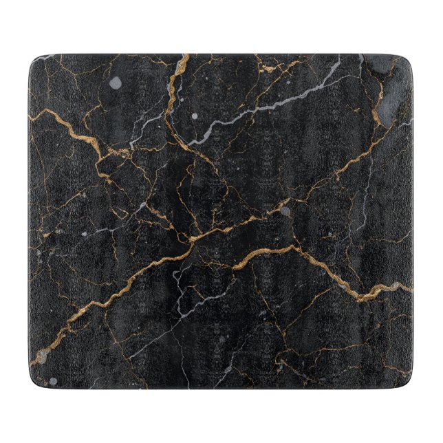 Black Stone with Gold & Silver Veins Cutting Board (Front)