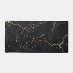 Black Stone with Gold & Silver Veins Desk Mat