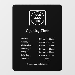Black Store Hours Cling Custom Window Sign