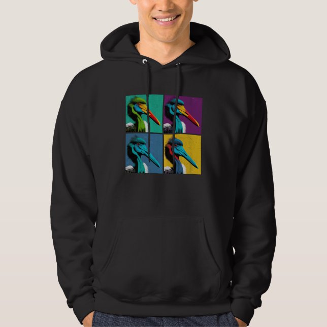 Black Stork Pop Illustration Colorful Animal Men Hoodie (Front)
