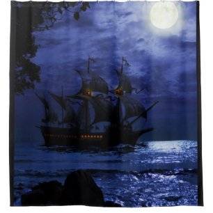 Black Stormy Rainy Lightning Night Pirate Shower Shower Curtain