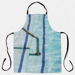 Black strap on blue swimming pool apron