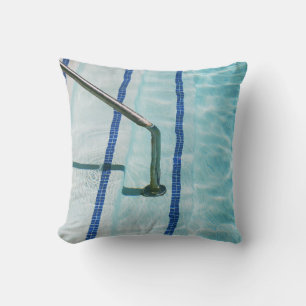 Black strap on blue swimming pool cushion