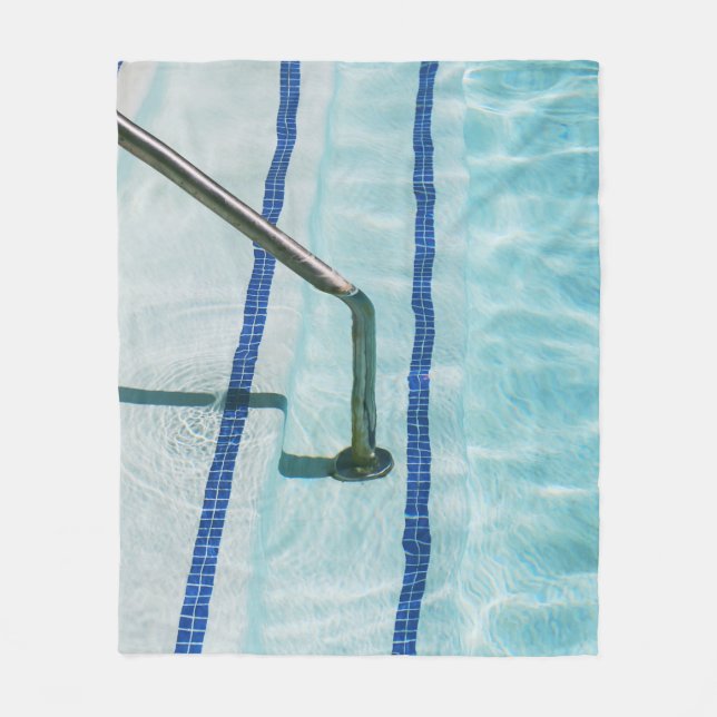 Black strap on blue swimming pool fleece blanket (Front)