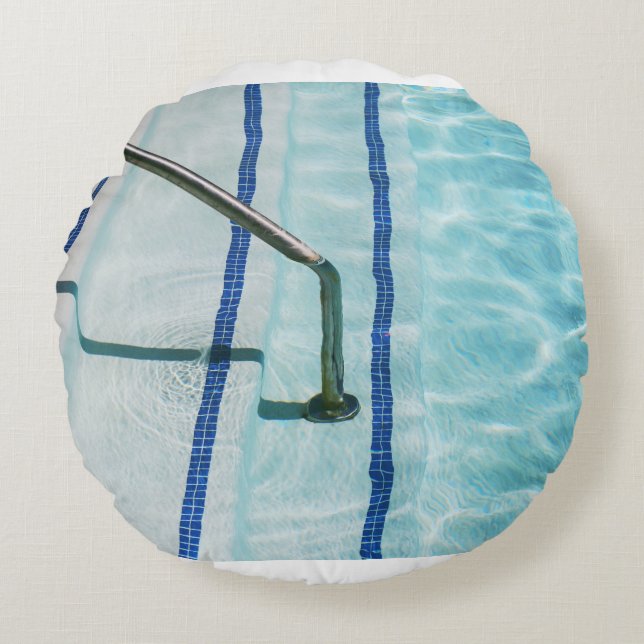 Black strap on blue swimming pool round cushion (Front)