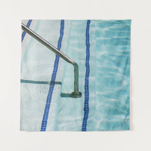 Black strap on blue swimming pool tapestry (Front)