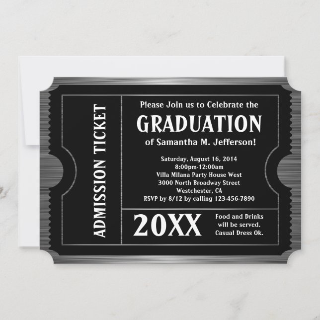 Black Striated Graduation Ticket Invitation (Front)