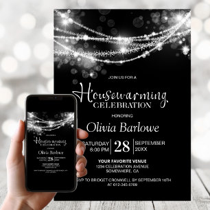Black String Lights Housewarming Party Invitation