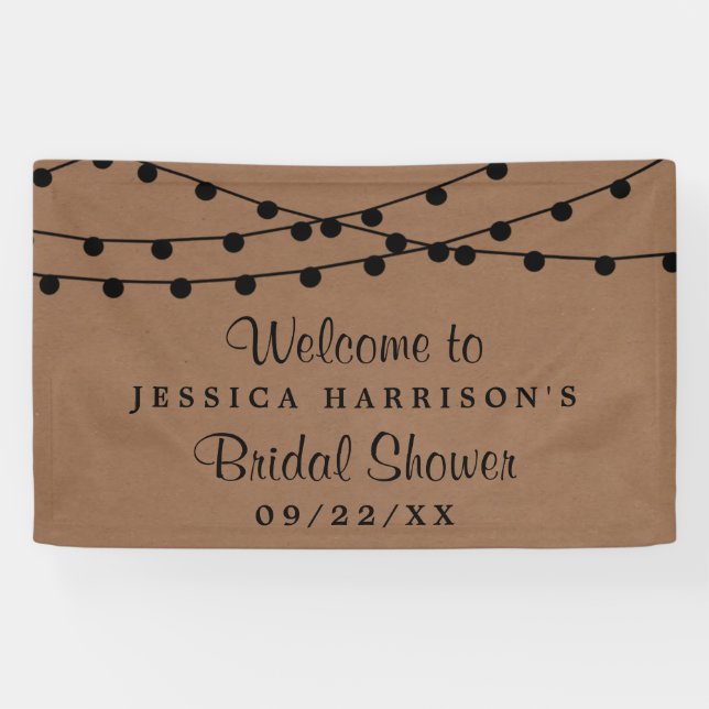 Black String Lights On Rustic Kraft Bridal Shower Banner (Horizontal)