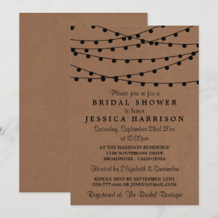 Black String Lights On Rustic Kraft Bridal Shower Invitation