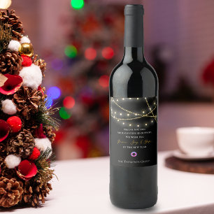Black String Lights Thank You Message Corporate Wine Label