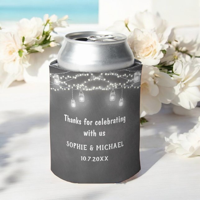Black String Lights Wedding Mason Jar Can Cooler (Creator Uploaded)