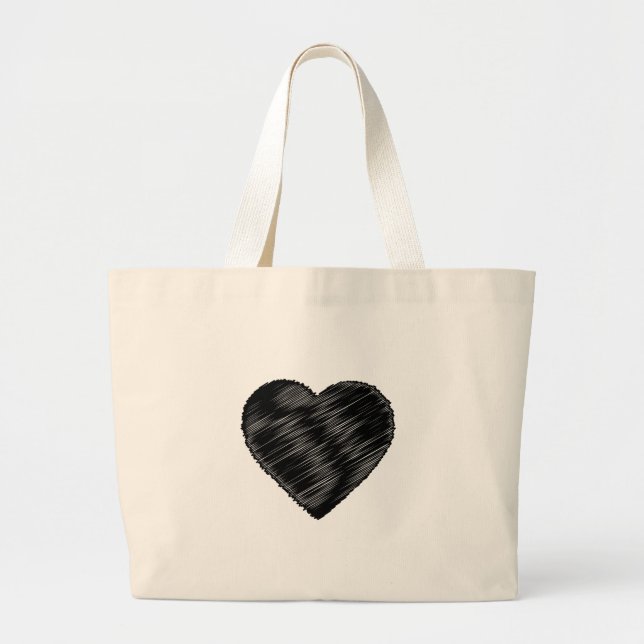 Black Strip Heart Large Tote Bag (Front)