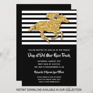 Black Stripe and Gold Glitter Horse Racing Invites