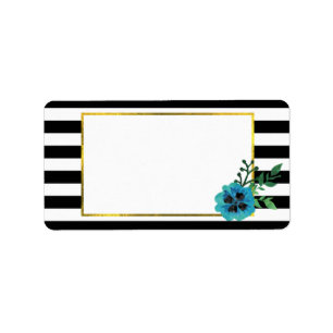 Black Stripe & Blue Floral Address Labels