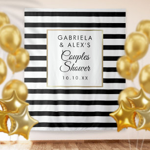Black Stripe Couples Bridal Shower Photo Backdrop Tapestry