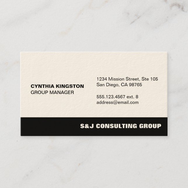 Black stripe ecru professional employee company business card (Front)