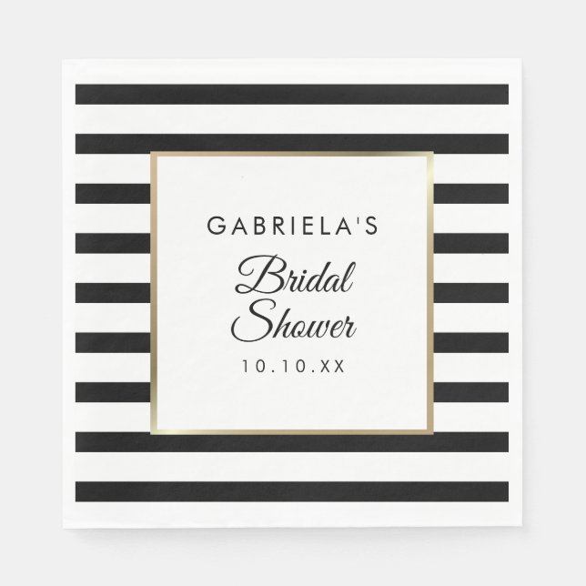 Black Stripe Elegant Gold Bridal Shower Napkins (Front)