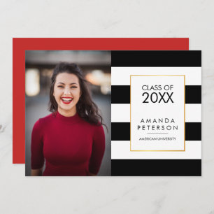 Black Stripe Faux gold frame Graduation Invitation