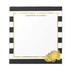 Black Stripe & Faux Gold Peony Personalised