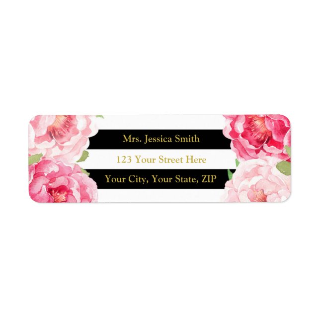 Black Stripe Floral Return Address Label (Front)