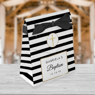 Black Stripe Gold Cross Baptism Christening Favour Box