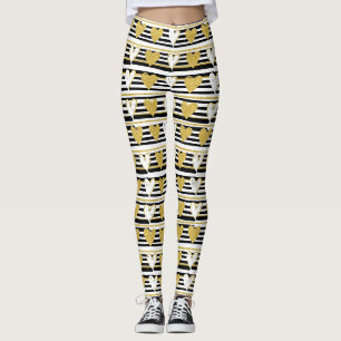 Black Stripe Gold Heart Glam Pattern (1) Leggings