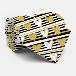 Black Stripe Gold Heart Glam Pattern (1) Tie