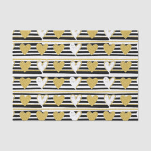 Black Stripe Gold Heart Glam Pattern (1) Tissue Paper