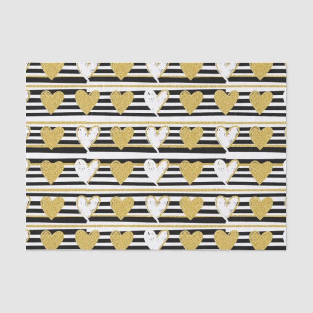 Black Stripe Gold Heart Glam Pattern (1) Tissue Paper (Front)