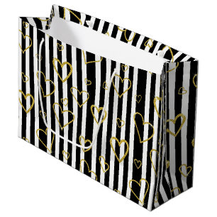 Black Stripe Gold Heart Glam Pattern (6) Large Gift Bag
