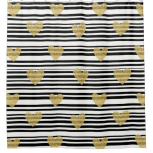 Black Stripe Gold Heart Glam Pattern (8) Shower Curtain