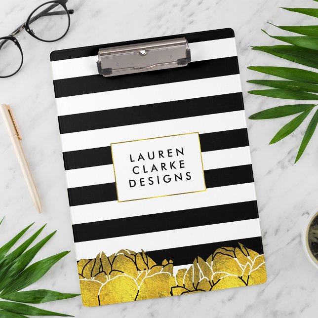 Black Stripe & Gold Peony Clipboard (Creator Uploaded)