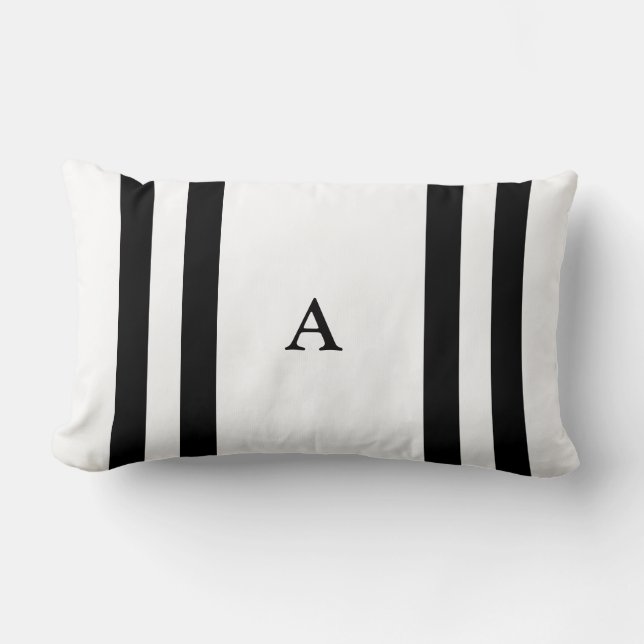 Black Stripe Monogram Lumbar Pillow (Front)