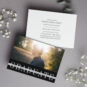 Black Stripe   Photo Graduation Party Invitation