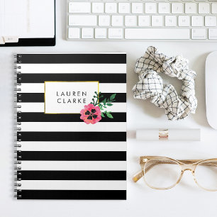 Black Stripe & Pink Floral Notebook
