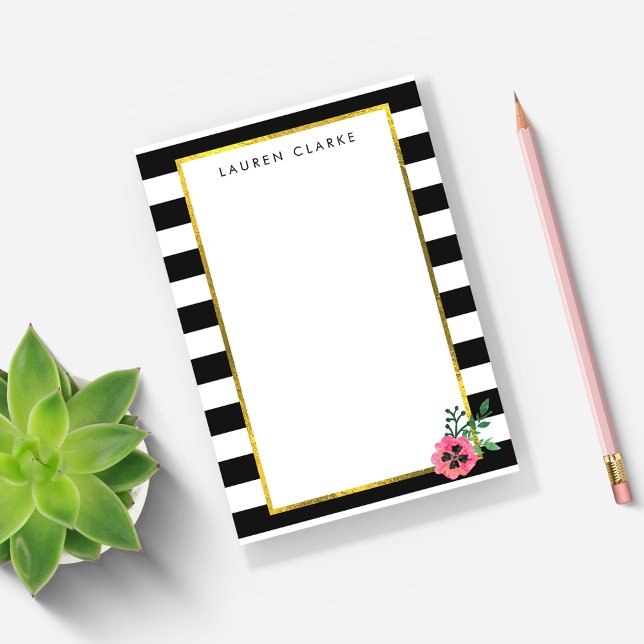Black Stripe & Pink Floral Sticky Notes (Creator Uploaded)