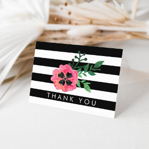 Black Stripe & Pink Floral Thank You Cards