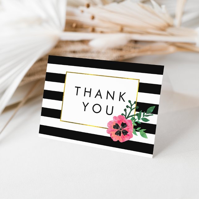 Black Stripe & Pink Floral Thank You Cards (Creator Uploaded)